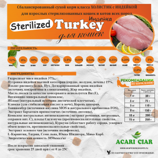 Корм Vet A`Cat Turkey Holistic Sterilized для кошек